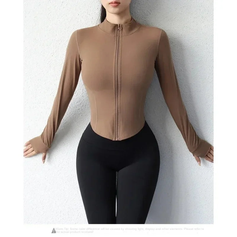 2024 Yoga Wear Running Sports Jacket Quick-drying Women's Fitness Wear Zipper Yoga Wear Top Jacket Long Slim Training Wear Oasis Select