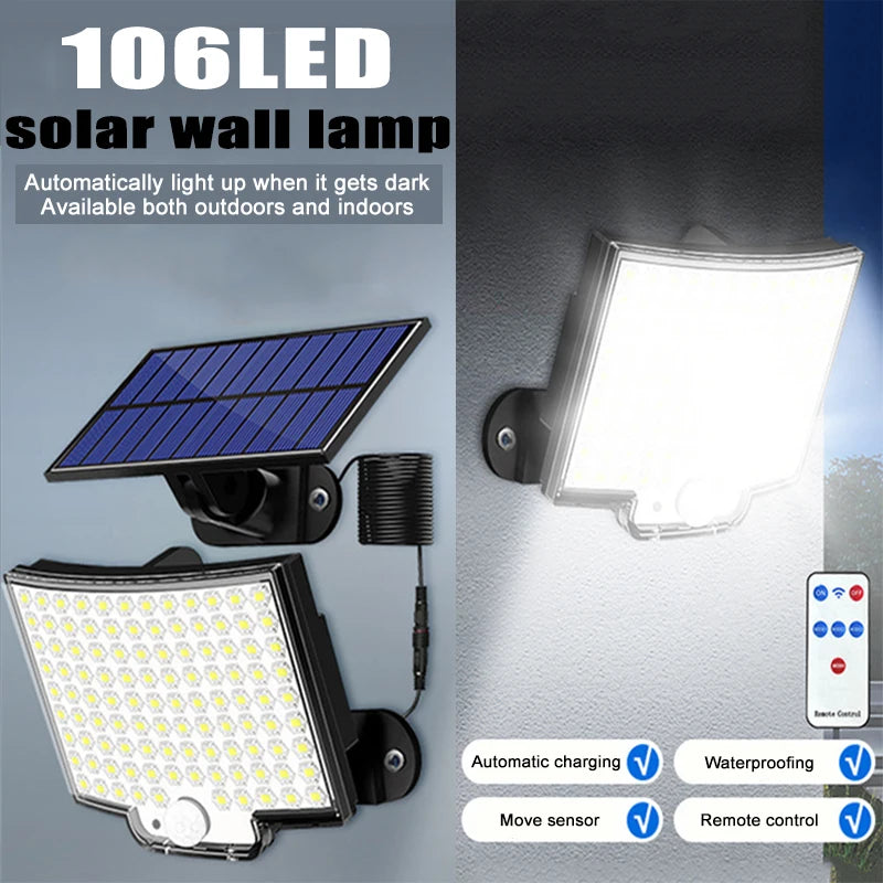 106 LED Solar Motion Sensor Outdoor Wall Light | IP65 Remote