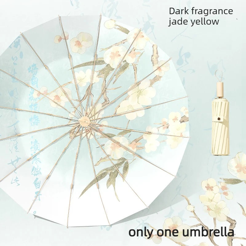 6 Ribs Reinforced Large Folding Umbrella Dual-purpose Sun Rain Umbrella UV Protection Sun Parasol for Women Oasis Select Dark fragrance Aluminum 16K