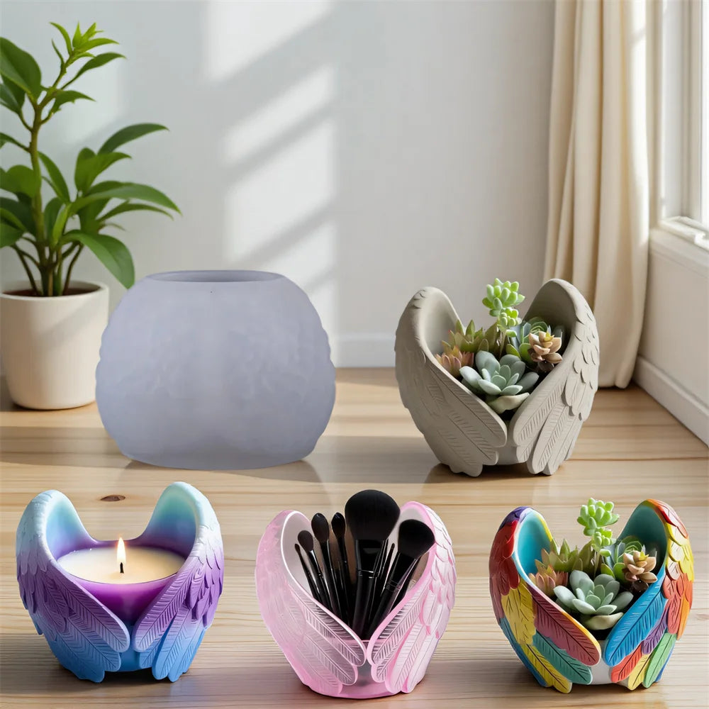 Angel Wings Silicone Mold DIY Gypsum Flowerpot Mould Wings Candle Holder Molds Succulent Flower Pot Concrete Storage Jar Moulds Oasis Select