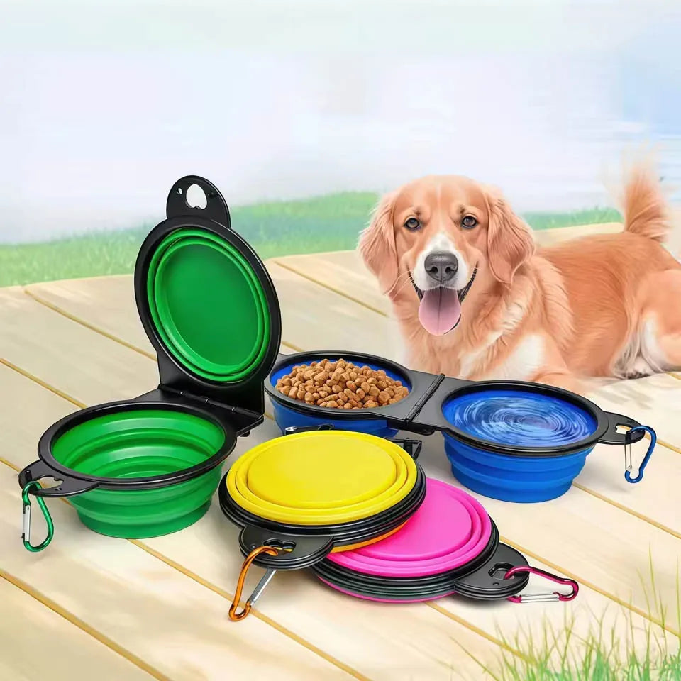 350ml pet double bowl design foldable bowl travel portable durable eating and drinking two-in-one dog bowl cat bowl foldable Oasis Select