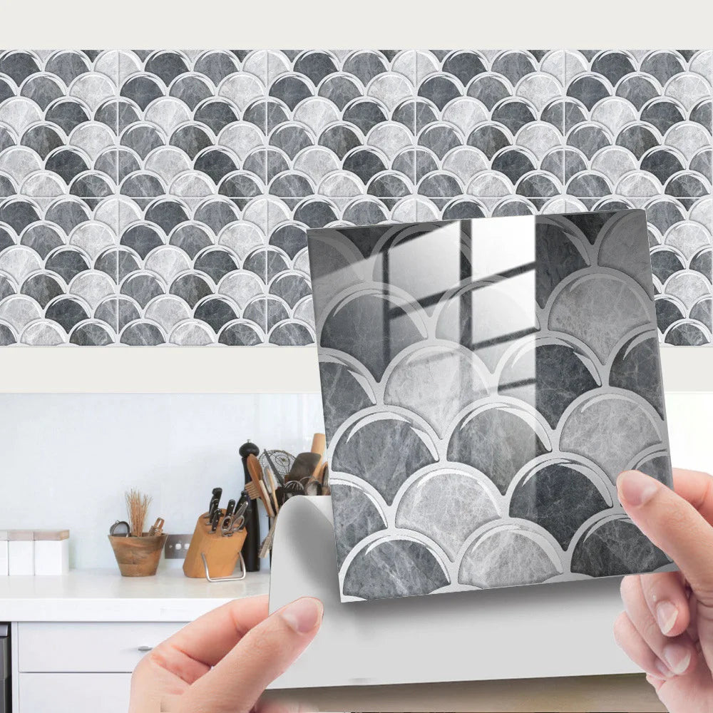 Retro marble grain covered with crystal film fish scale visual 3D ceramic tile paste home decoration renovation wall paste Oasis Select DJ-023 10cm x 10cm-25pcs