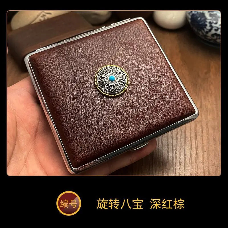Cowhide Cigarette Box Thick Cigarette Side-flip Ultra-thin Handcrafted Top Layer Classic Men's Retro 20-pack Cigarette Box Oasis Select B
