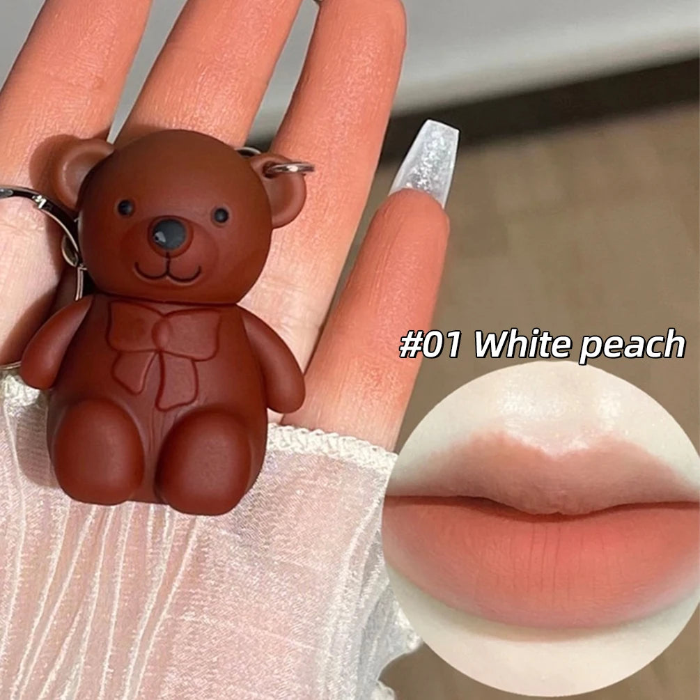 Cute Bear Keychain Matte Lip Mud – Velvet Liquid Lipstick