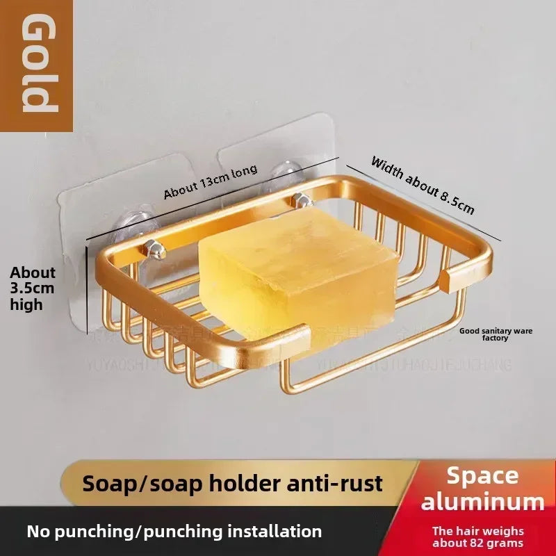 Lightweight Aluminum Alloy Soap Storage Tray Self Stick Wall Mounted Bracket Drill Shower Soap Container Tidy Washroom Accessory Oasis Select C