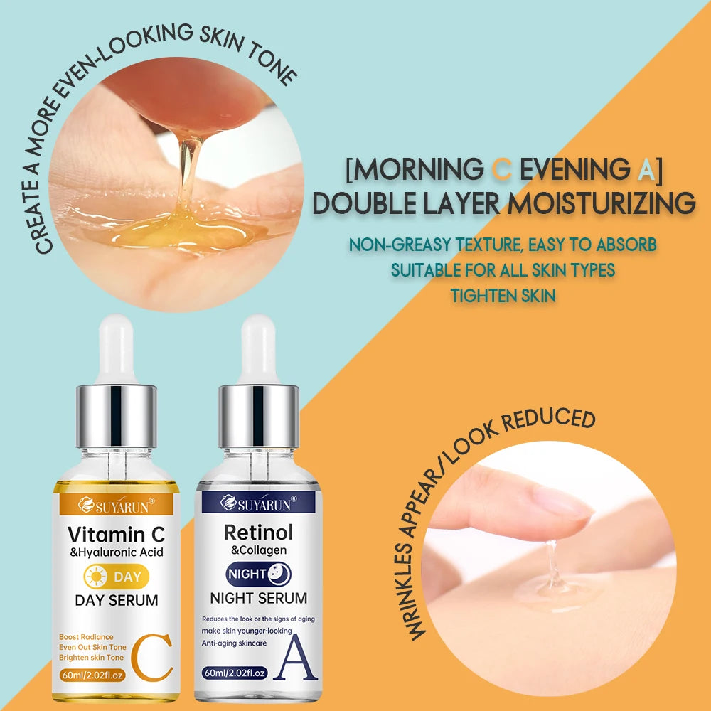 SUYARUN Vitamin C Day & Retinol Night Serum – 2-in-1 Face Serum Duo Oasis Select