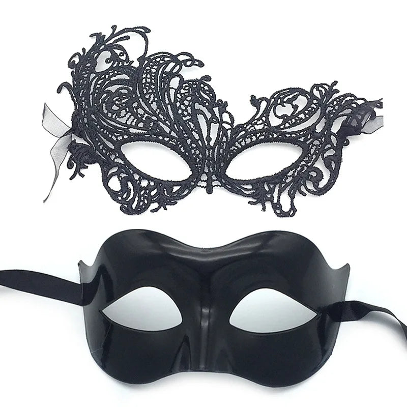 2pcs Elegant Black Lace Masquerade Mask Set for Couples Perfect for Venetian Party, Mardi Gras, and Halloween Celebrations Oasis Select Set C