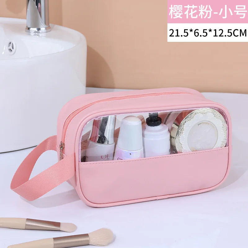 Portable Travel Cosmetic Bag Women Transparent Makeup Bag Large-Capacity Bath Wash Bags Multifunction Waterproof Storage Case Oasis Select pink S