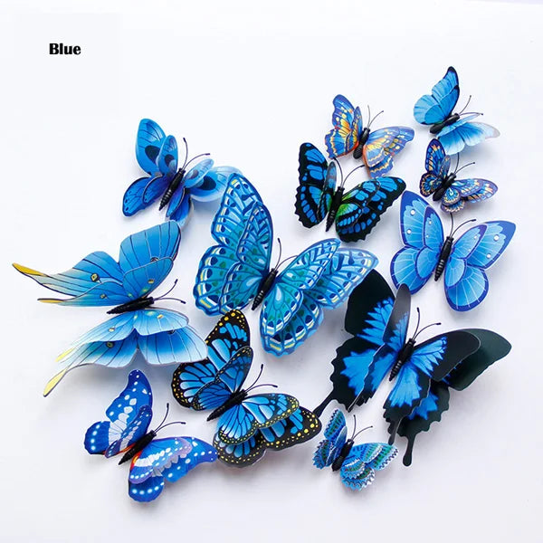 New 12/24pcs 3D Butterfly Wall Stickers Home Christmas Wedding Decoration Photography Props Magnetic Refrigerator Magnets Oasis Select 12Pcs blue
