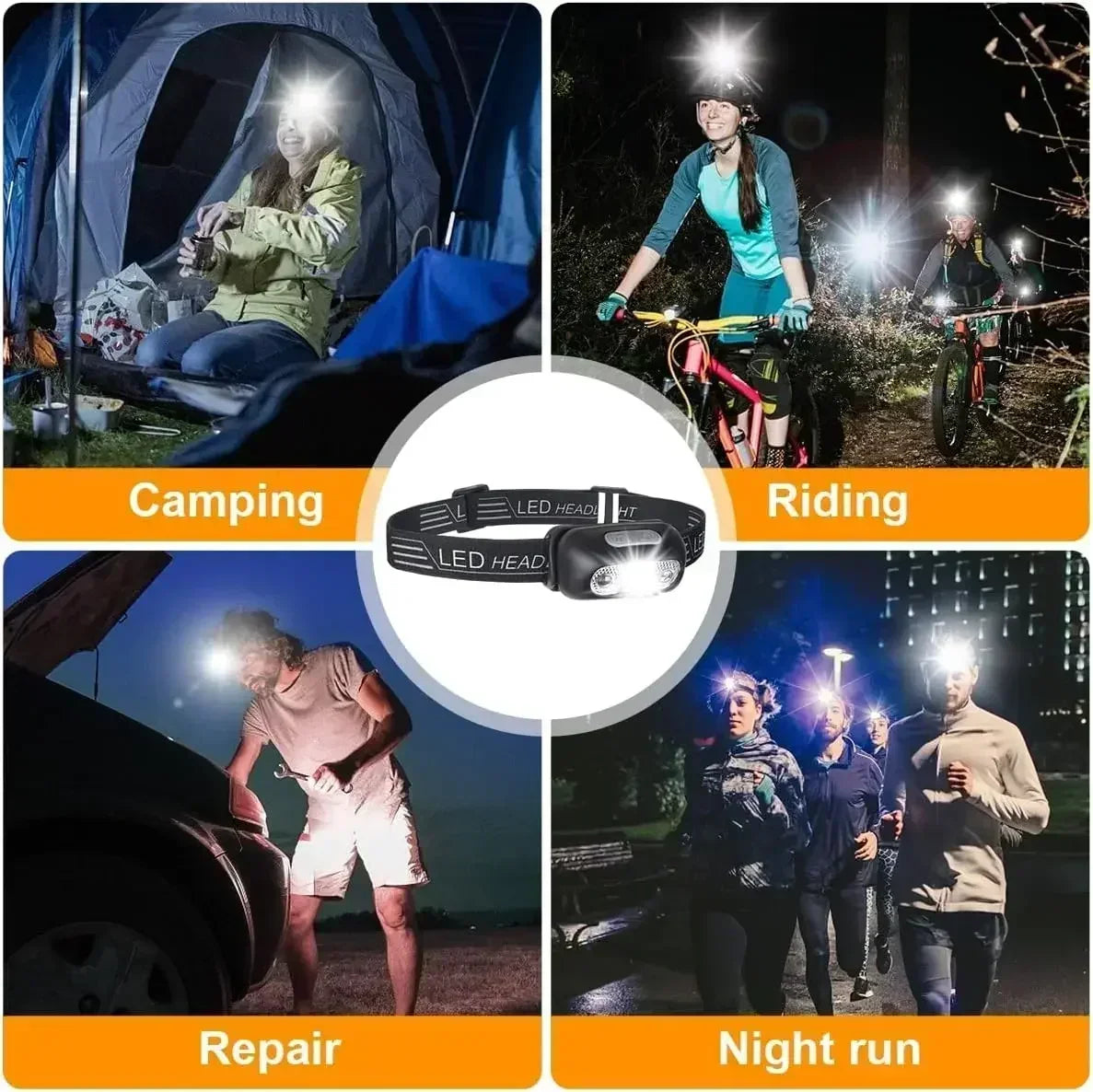 Strong Light Headlamp Portable LED Sensor Headlamp USB Rechargeable Head Flashlight Outdoor Camping Fishing Emergency Lantern Oasis Select
