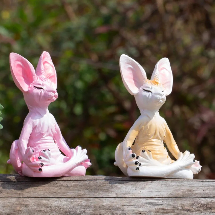 Whimsical Buddha Sphynx Cat Figurine Meditation Yoga Happy Cat Decor Art Sculptures Outdoor Garden Statues Figurine Oasis Select