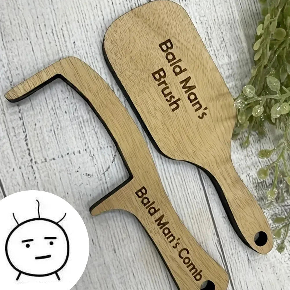 Bald Man Brush Funny Wooden Hairless Toothless Comb Buffer Bold Head Polish Shiner Hair Brush Novelty Fun Gift Adult Baldys Oasis Select