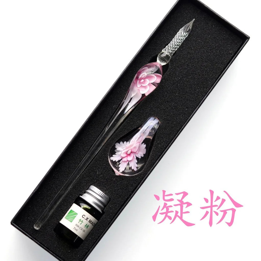 Embedded flower glass pen set, colored dipping pen, street vendor gift box, signature pen, glass pen gift Oasis Select 1