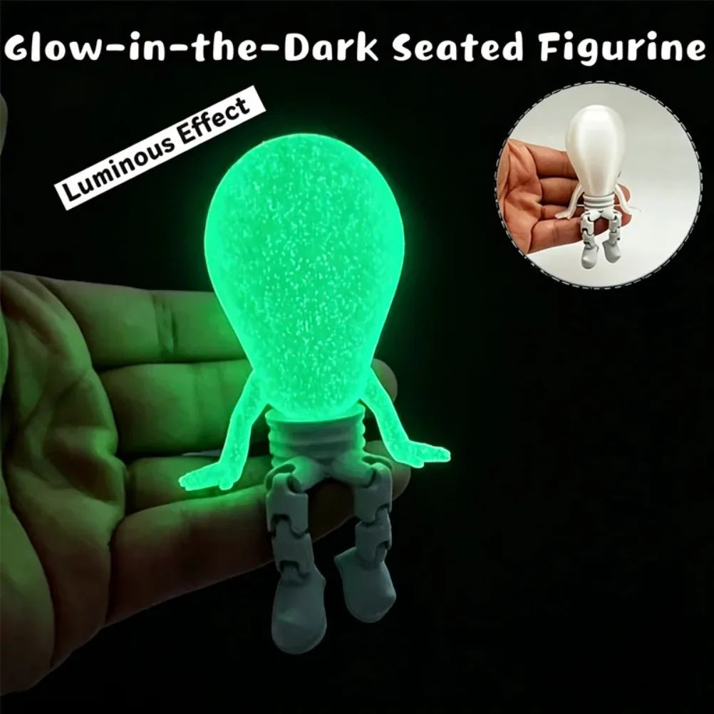 Glowing Light Bulb Shaped Human Figurine Movable Joint Luminous Mini Statue Creative Desk Car Decor Ornament Unique Gift Oasis Select