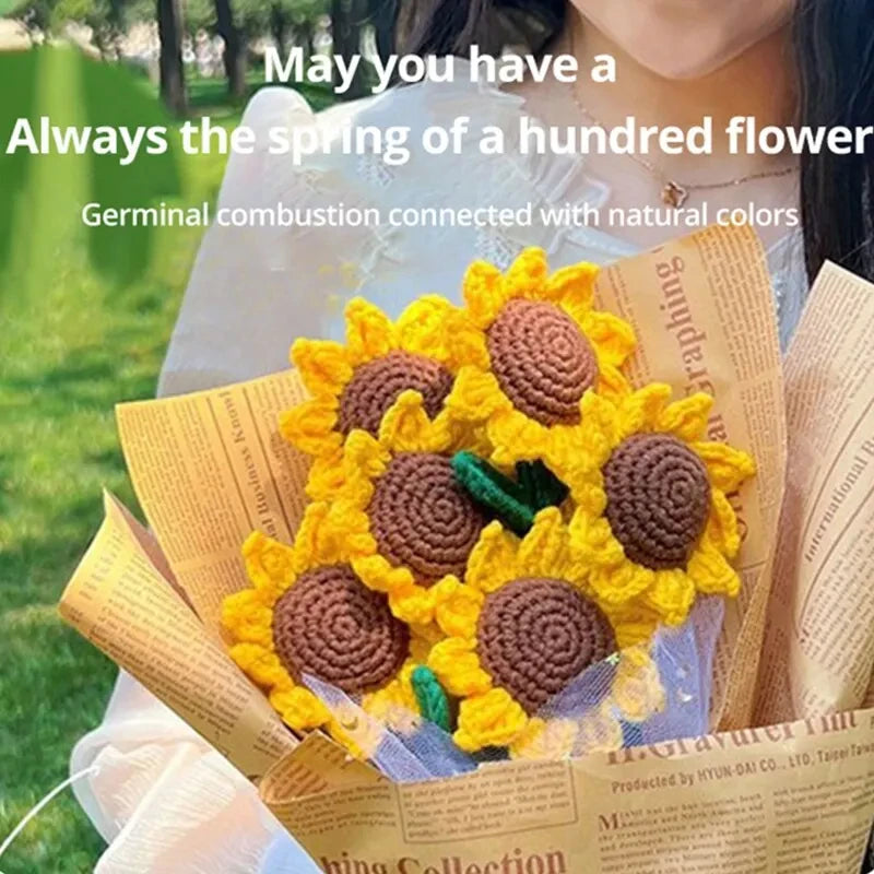 3Pcs Sunflower Hand Woven Bouquet Creative Wool Knitting Flower Sunflower Decorations Teachers Day Mother S Day Birthday Gift Oasis Select