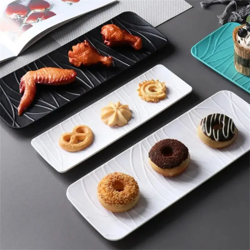 1Pcs Japanese Minimalist Wave Pattern Ceramic Plates Rectangular Serving Platters for Desserts Appetizers & Kitchen Dining Oasis Select