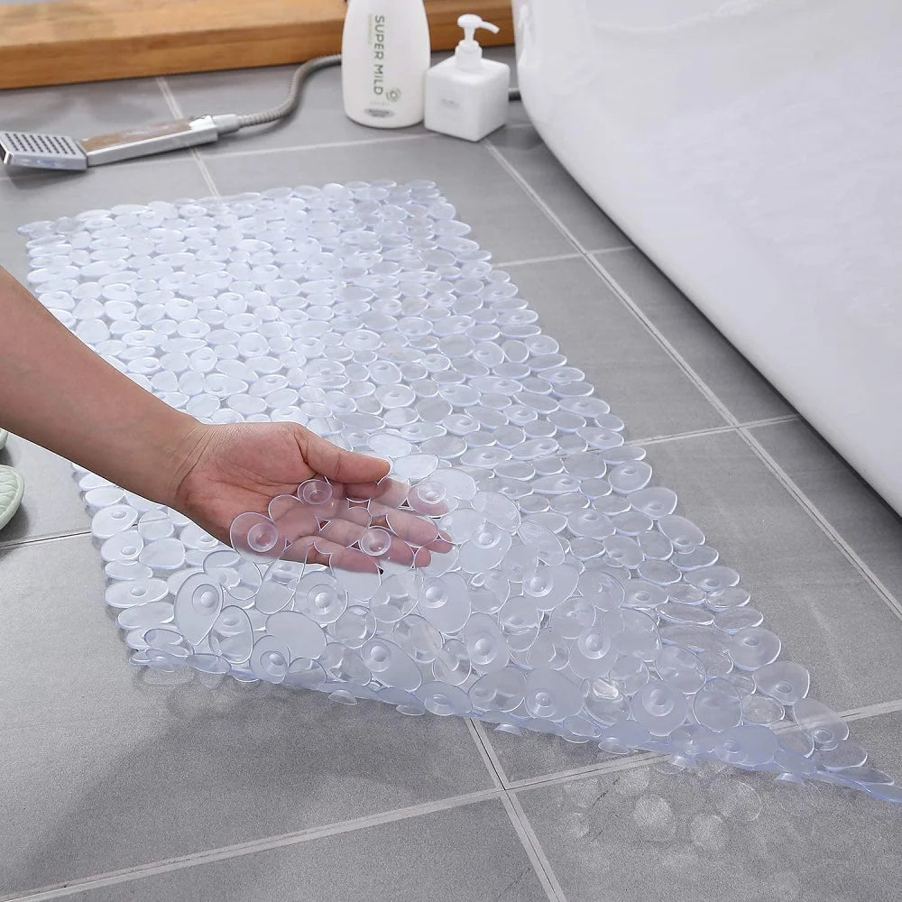 Non-Slip Bath Tub Shower Mats Pebble Shape Machine Washable Bathtub Mat With Drain Holes Suction Cups For Bathroom Oasis Select Transparent 70x36cm