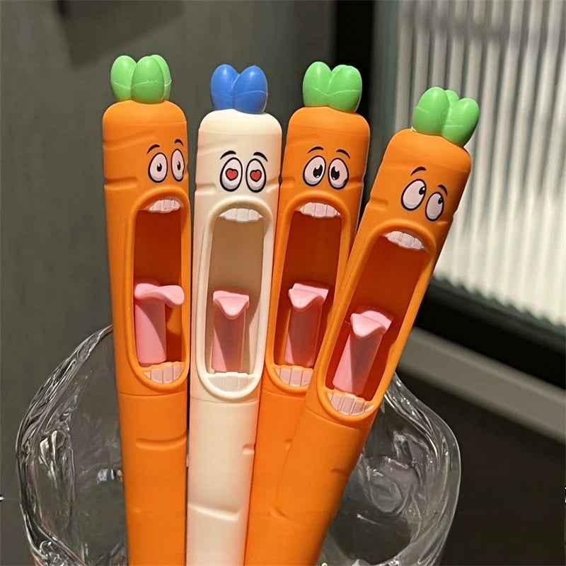4pcs Funny Carrot Press Type Black Quick Dry Gel Pen High Value Creative Stress Relief Writing Tool for Study Office School Oasis Select