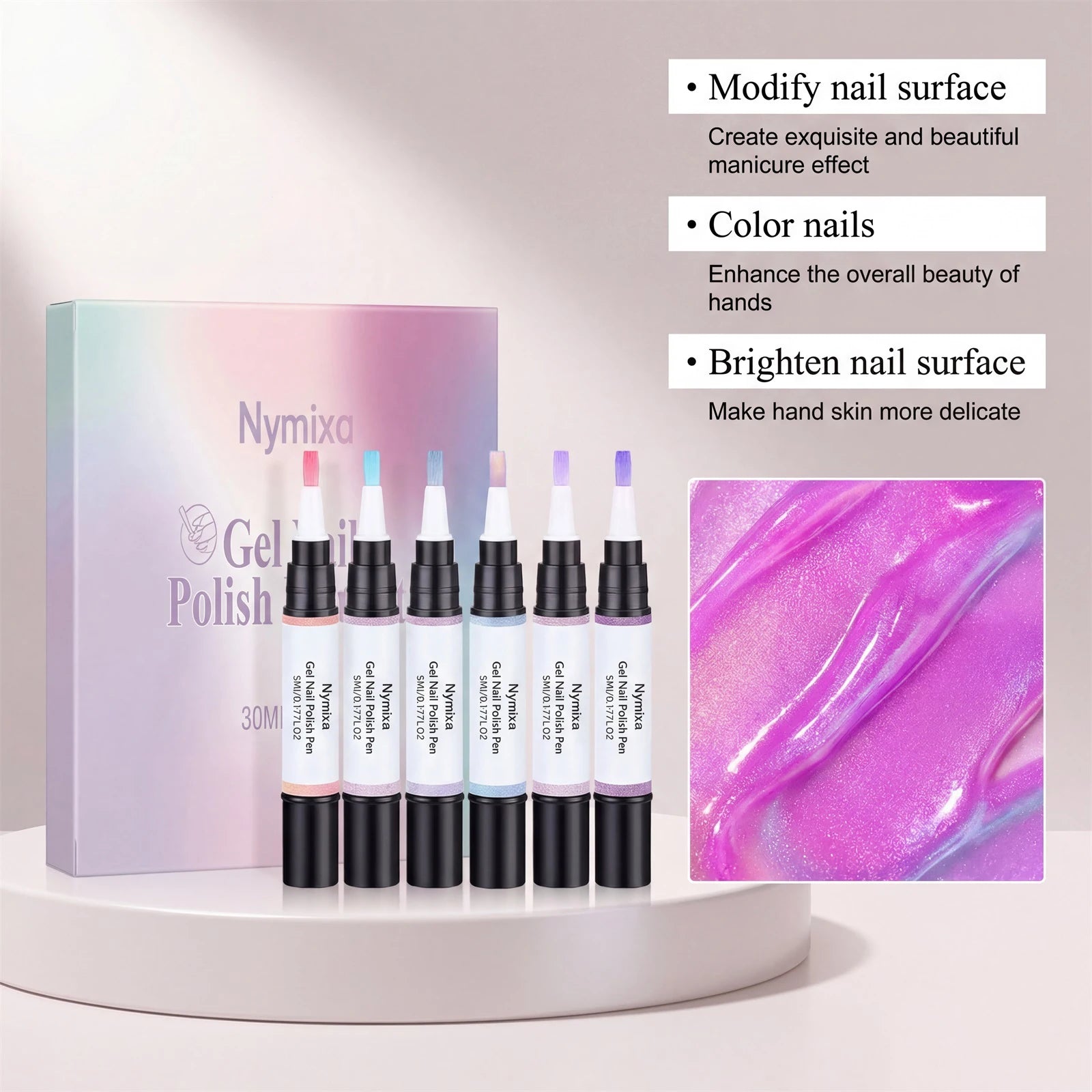 Multi-Color 3in1 Gel Nail Polish Pens Set - Quick Dry Long Lasting No Base Top Coat Needed Easy DIY for Beginners Home Manicure Oasis Select