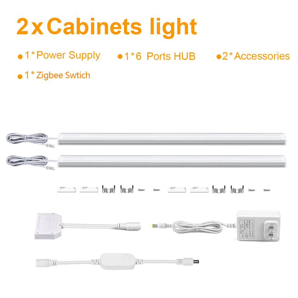 Smart Zigbee Cabinet Lighting 12V Tuya Dimmable Under Cabinet Lamp 12V 30CM 40CM 50CM LED Bar Light for Closet Wardrobe Lighting Oasis Select 2x LED Bar US Plug WHITE 50cm
