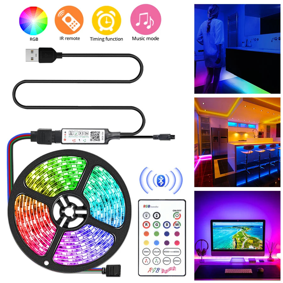 5M Bluetooth RGB LED Strip Light | Music Sync USB Remote RGB LED Strip Light Oasis Select