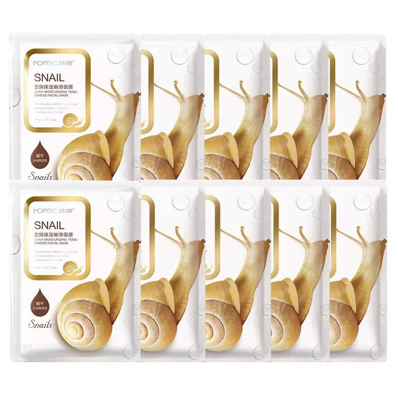 10-Pack Snail Mucin Sheet Masks – Moisturizing & Oil Control