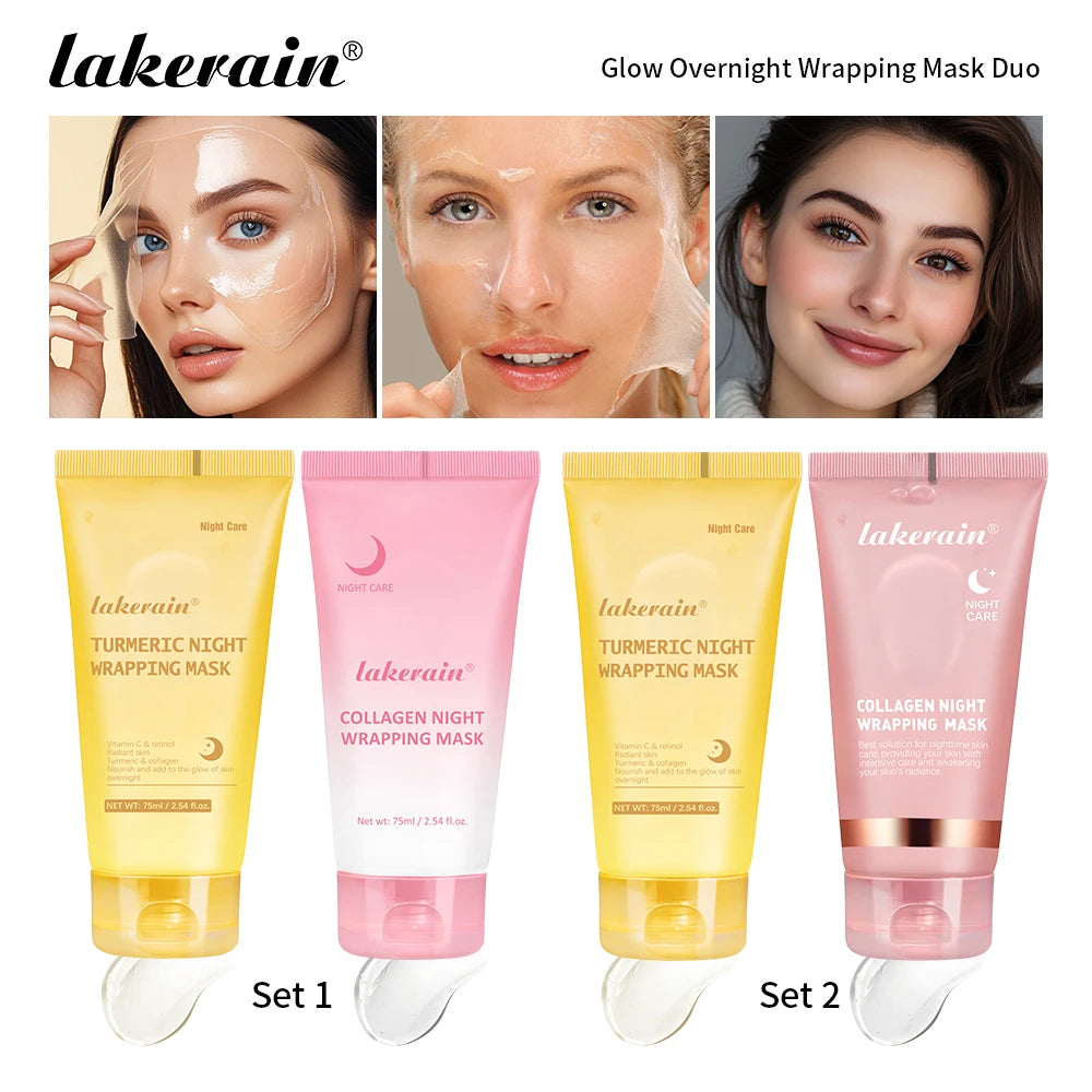 Glow Overnight Wrapping Mask Combo Nourishes Increase Face Skin Elasticity Turmeric Mask Collagen Suitable For All Skin Types Oasis Select