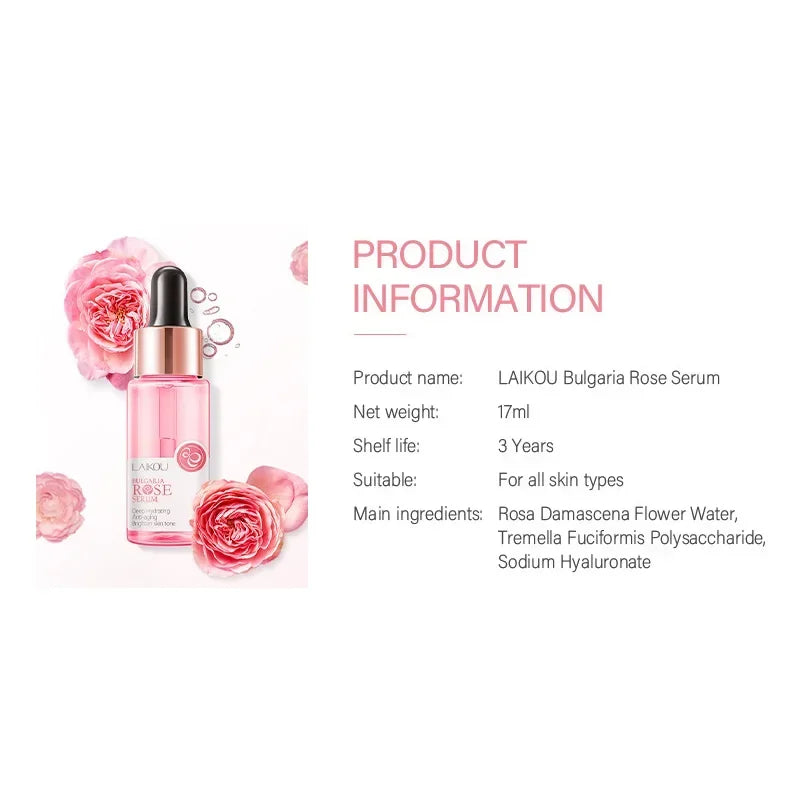 LAIKOU Rose Facial Hydrating Serum Anti Wrinkle Brightening Serum Shrink Pores Anti-Aging Moisturizing Deep Hydration 17ml ﻿ Oasis Select