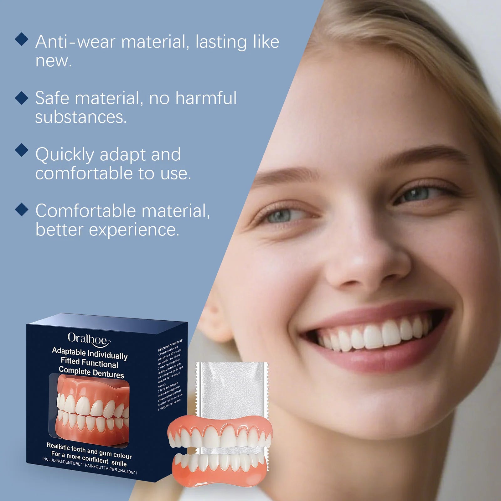 Denture Silicone Kit Temporary Orthodontic Teeth Upper Lower Fake Tooth Oral Hygiene Care Whitening Denture Simulation Braces Oasis Select