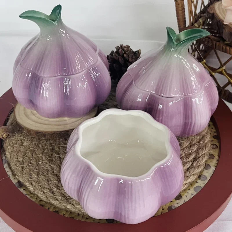 Purple Garlic Ceramic Storage Jar Kitchen Storage Container Candy Nut Jar Storage Box Home Decoration Oasis Select