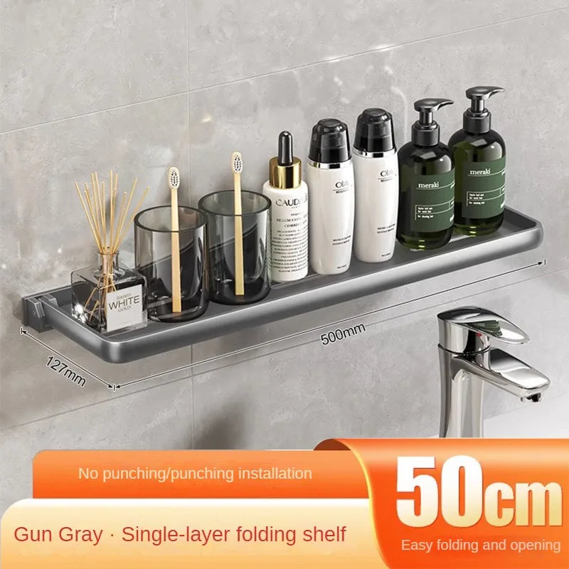 Aluminium Bathroom Shelf Foldable Bathroom Vanity Organiser No Hole Hanging Organiser Vanity Organiser Bathroom Organiser Oasis Select 50cm
