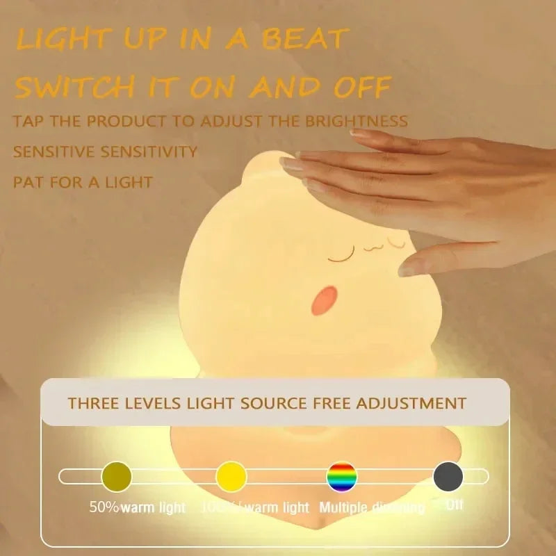 LED Night Light Cute Little Bear/Deer Cartoon Animal Children's Silicone Light USB Charging Bedside Decoration Birthday Gift Oasis Select