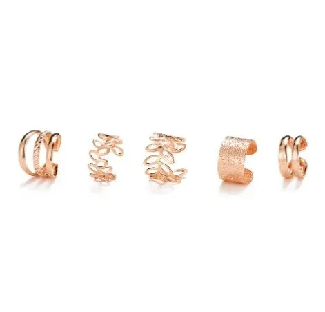 5-Piece Silver Leaf Clip Ear Cuffs | Non-Piercing Earring Set Clip-On Earrings Oasis Select Rose gold