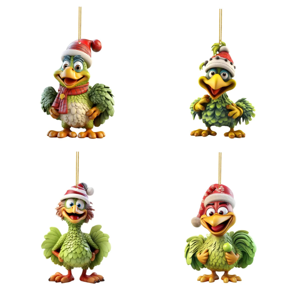 Funny Christmas Rooster Acrylic Ornament – 2D Cartoon Charm