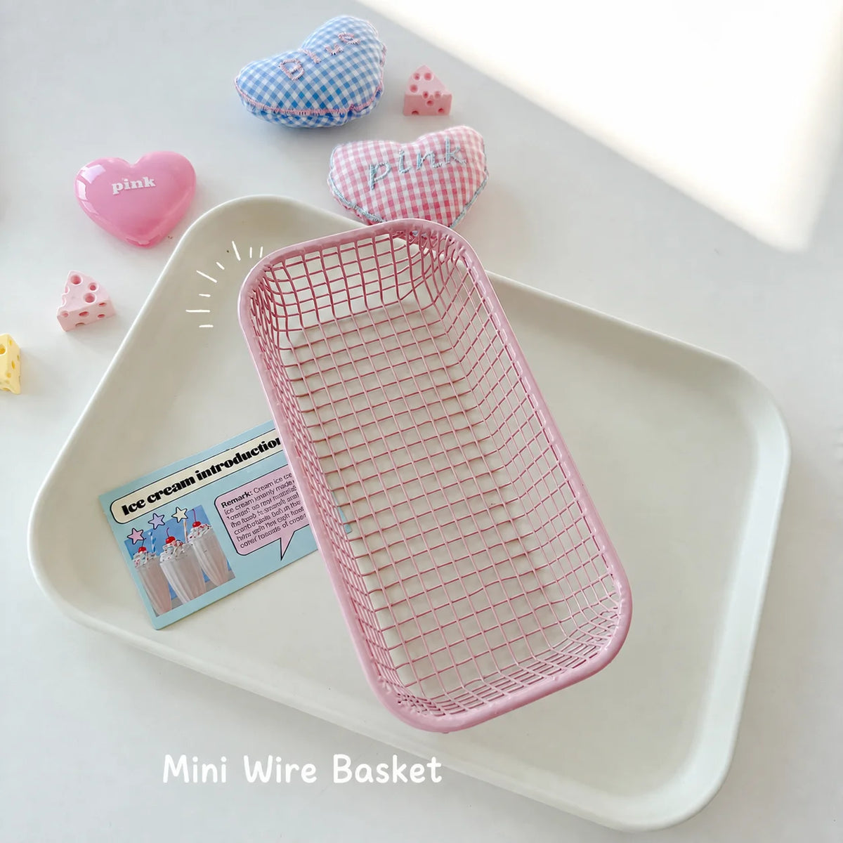 Metal Wire Basket Foldable Desktop Organizer Office Desk Storage Vintage Iron Storage Basket for Living Room Kitchen Home Decor Oasis Select Pink