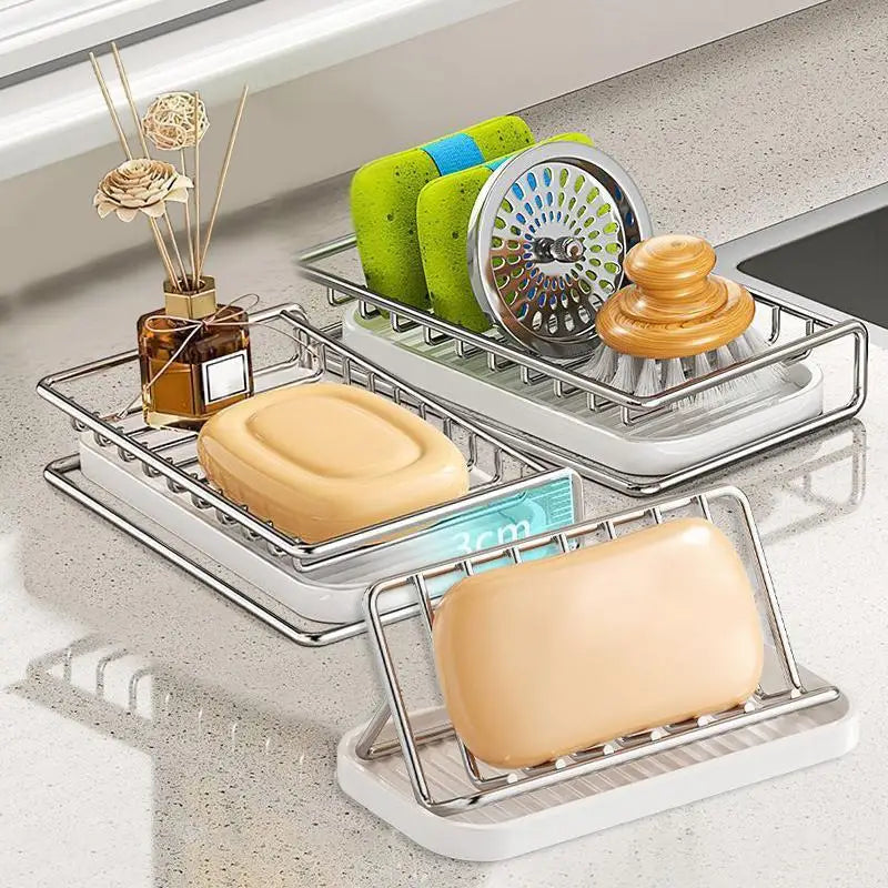 Stainless Steel Soap Rack Kitchen Bathroom Sink Shelf W Drainage Tray Rust-resistant Saver Basket For Kitchen Bathroom Accessory Oasis Select
