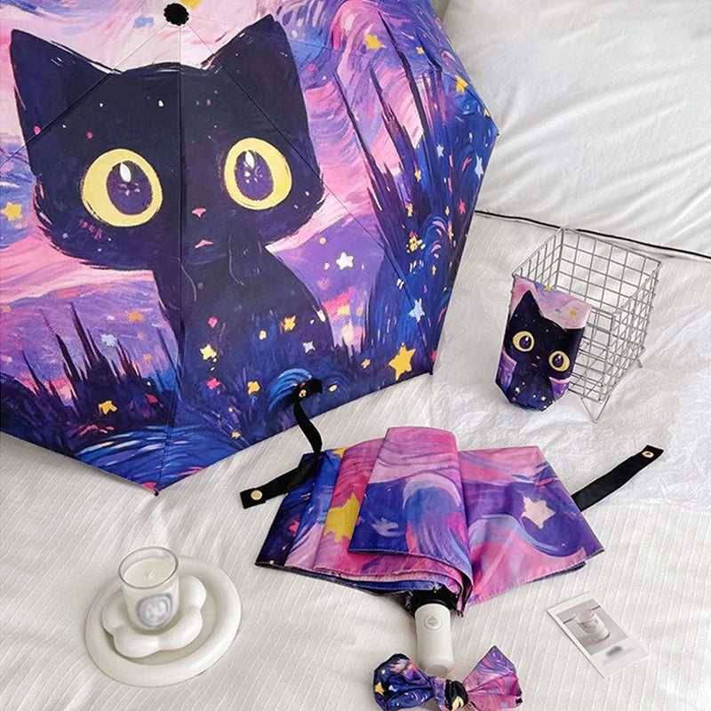 Cartoon Cat Pink Folding Umbrella Professional Sun Protection And UV Protection Umbrella Dual use of Rain and Sunny Automatic Oasis Select