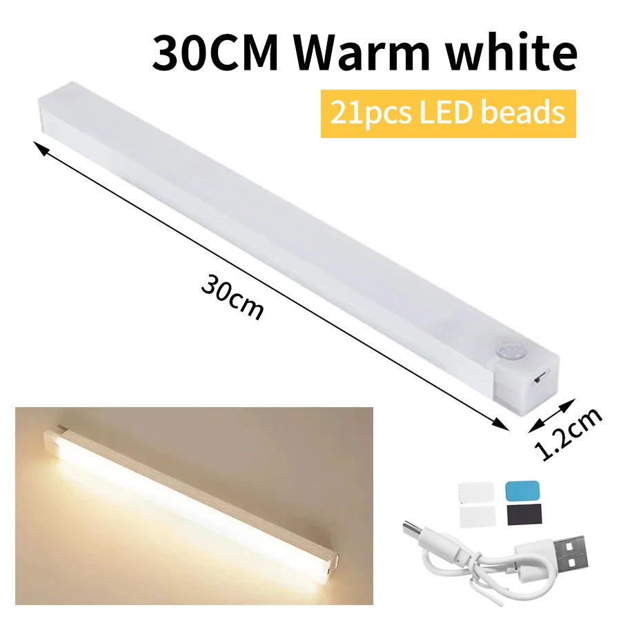 USB Rechargeabl LED Night Light PIR Motion Sensor Under Cabinet Lamp For Bedroom Wardrobe Hallway Staircase Bar Lighting Oasis Select 30CM Warm White