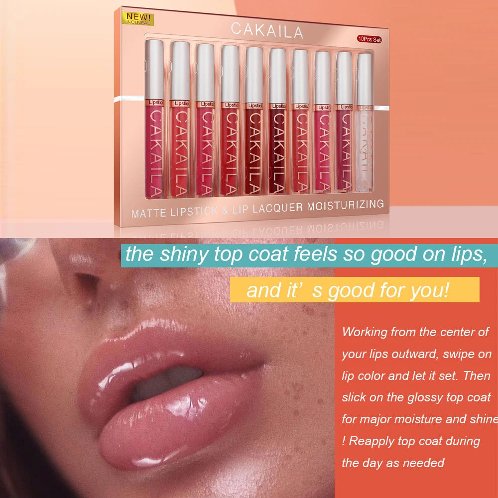 Matte Lip Gloss Lip Oil 10pc/set: Velvet Lipstick High Pigment Waterproof Long Lasting, Nude, Y2K Christmas Valentine's Day Gift Oasis Select