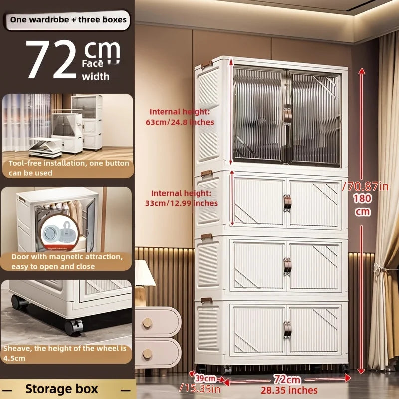 72cm Wide Foldable Storage Cabinet with Rolling Wheelsfor Clothes/Toys – Bedroom/Living Room/Bathroom Organization Oasis Select 1 Cabinet 3 Boxes