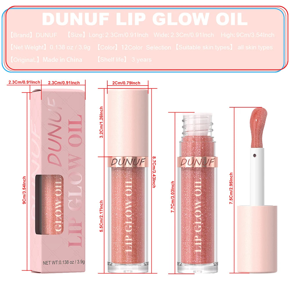 DUNUF Lip Glow Oil Moisturizing Lip Gloss Plumping Lip Oil Tinted Hydrating Lip Care Transparent Lip Balm Beauty Makeup Cosmetic Oasis Select