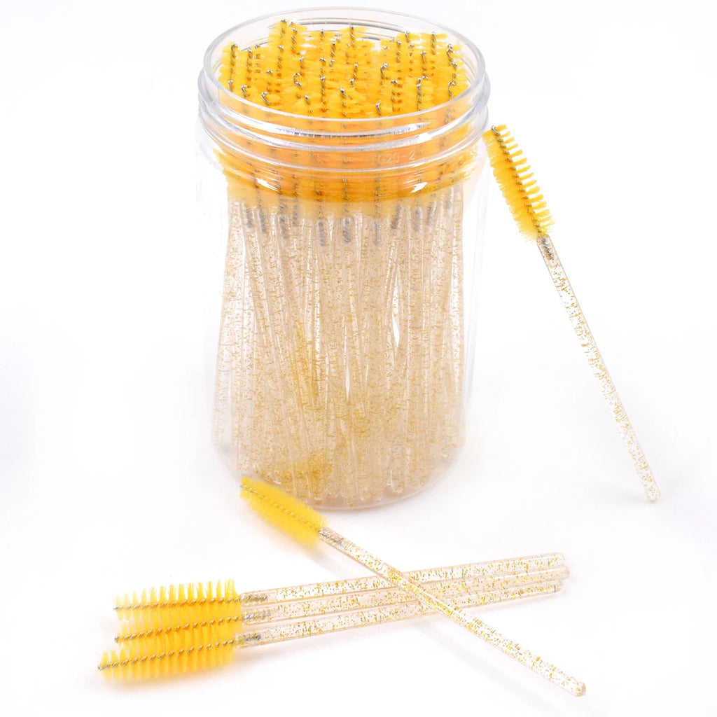 50pc Disposable Mascara Wands & Spoolie Brushes in Bottle Mascara Wand Spoolies Oasis Select gold in bottle