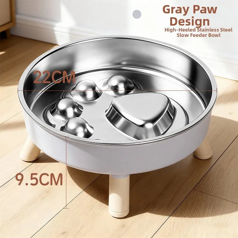 Stainless Steel Elevated Slow Feeder Dog Bowl - Non Slip, Dishwasher Safe, Neck Support & Bloat Prevention Oasis Select Grey