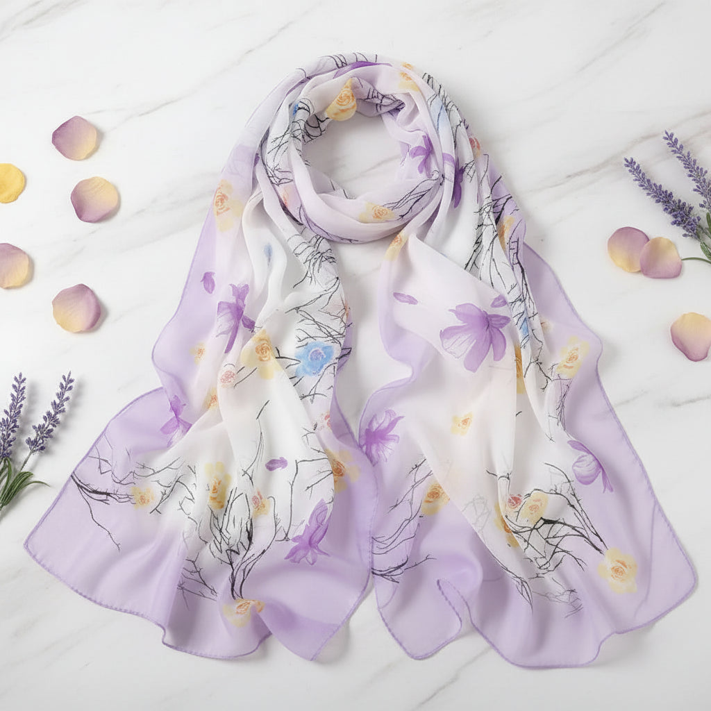 Elegant 160*50cm Chiffon Scarf Sunscreen Gradient Shawl Silk Flower Print Washable Beach Gauze Scarf for Women Oasis Select