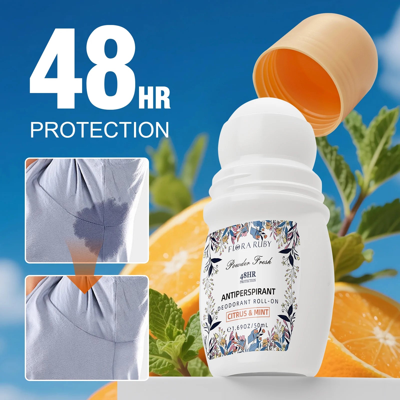 50ml Roll On Deodorant Whole Body Anti Sweat Deodorant Roller Ball Balm Refreshing Fragrance Underarm Armpit Body Remove Odor Oasis Select