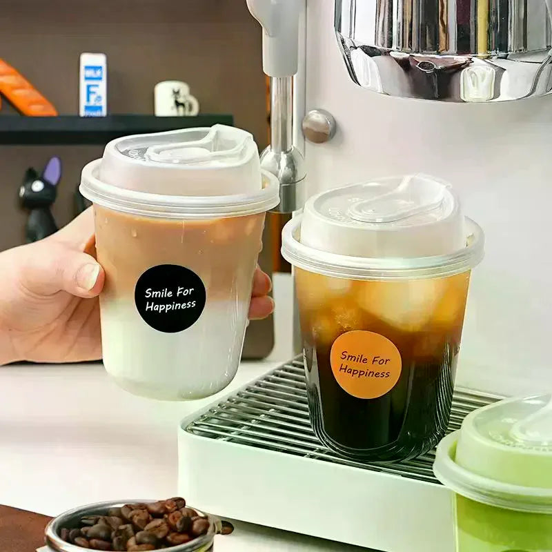 10pcs Transparent Coffee Cups With Lids U-shaped Disposable Cups For Hot Drink Milk Tea Takeaway Beverage Cups Oasis Select
