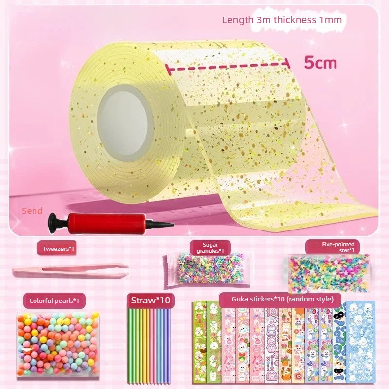 Glitter Nano Glue Set Bubble Blowing Slime Kit Putty Stretchy for Stress Relief DIY Bubble Hole Adhesive Fidget for Kids Oasis Select Yellow-1Set