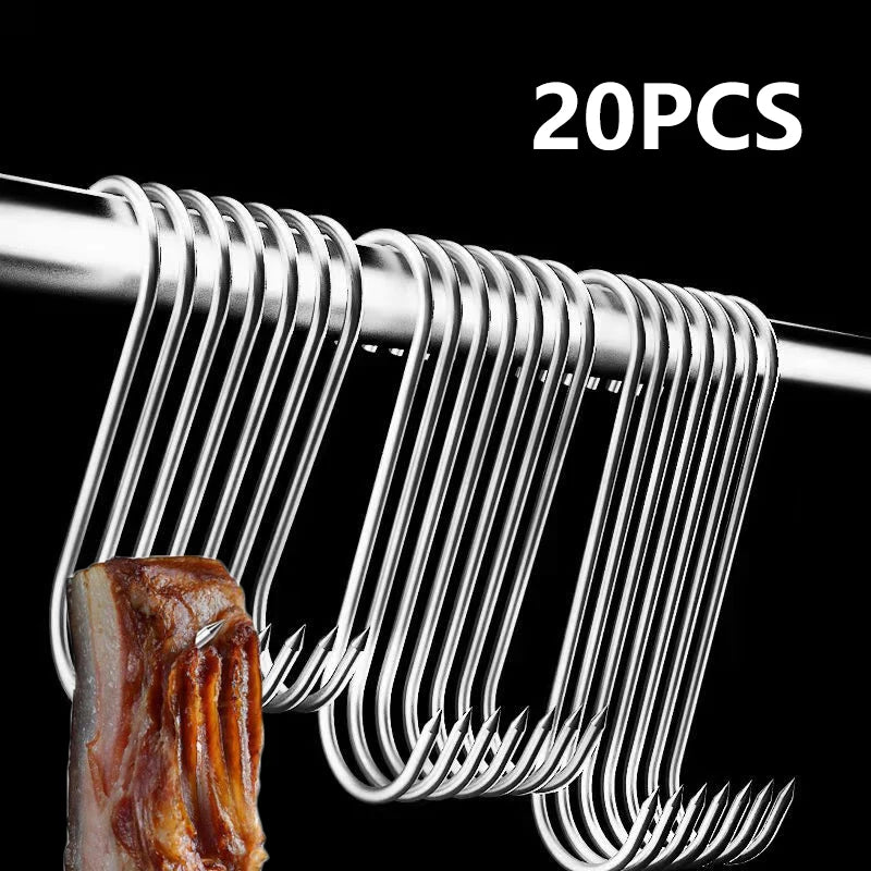 20-Pack Stainless Steel S-Hooks for Smoking, BBQ & Butchering