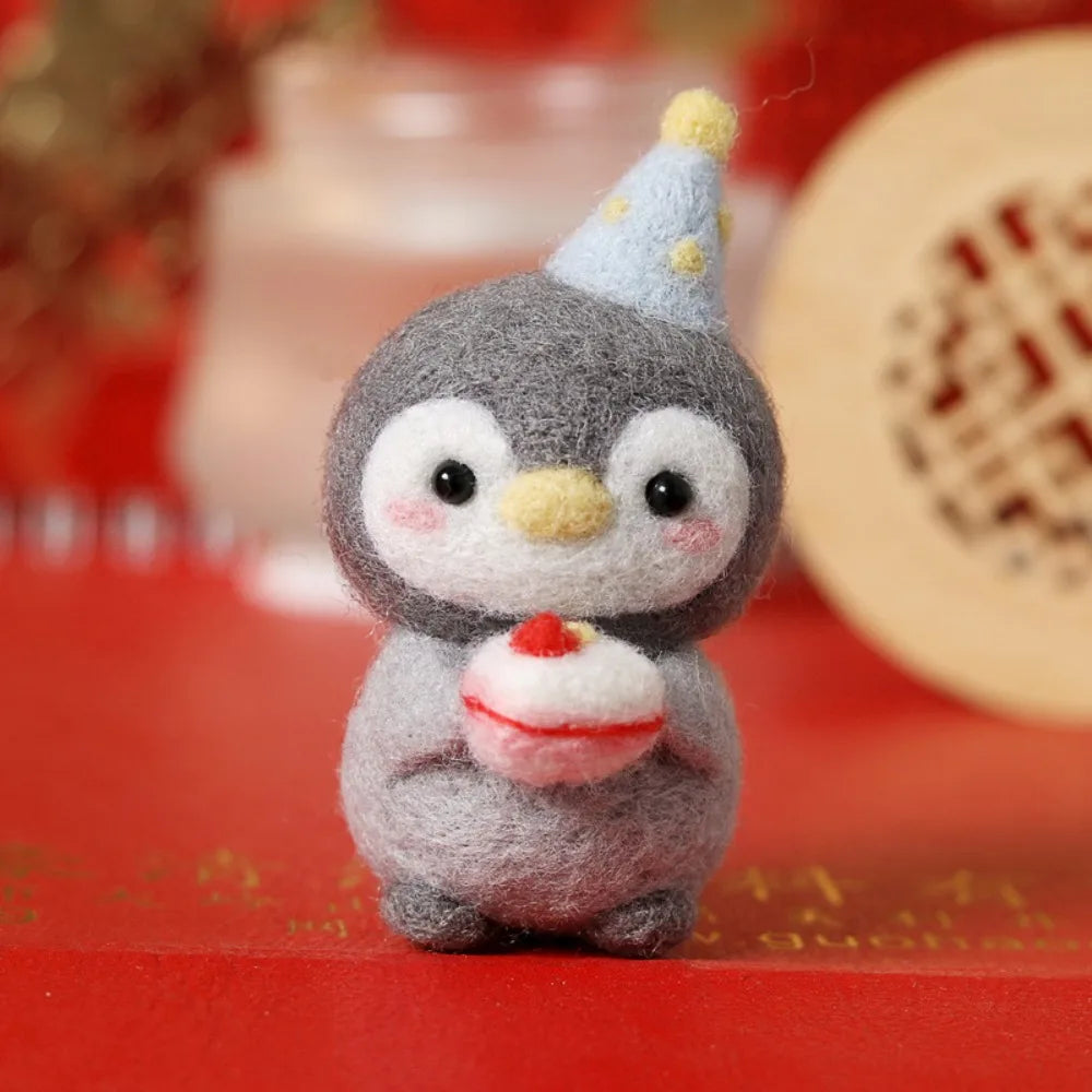 Cute Not Finished Wool Felting Kit Cartoon Cute Penguin Needle Felting Kit Handmade DIY Felting Starter Kit Oasis Select 06