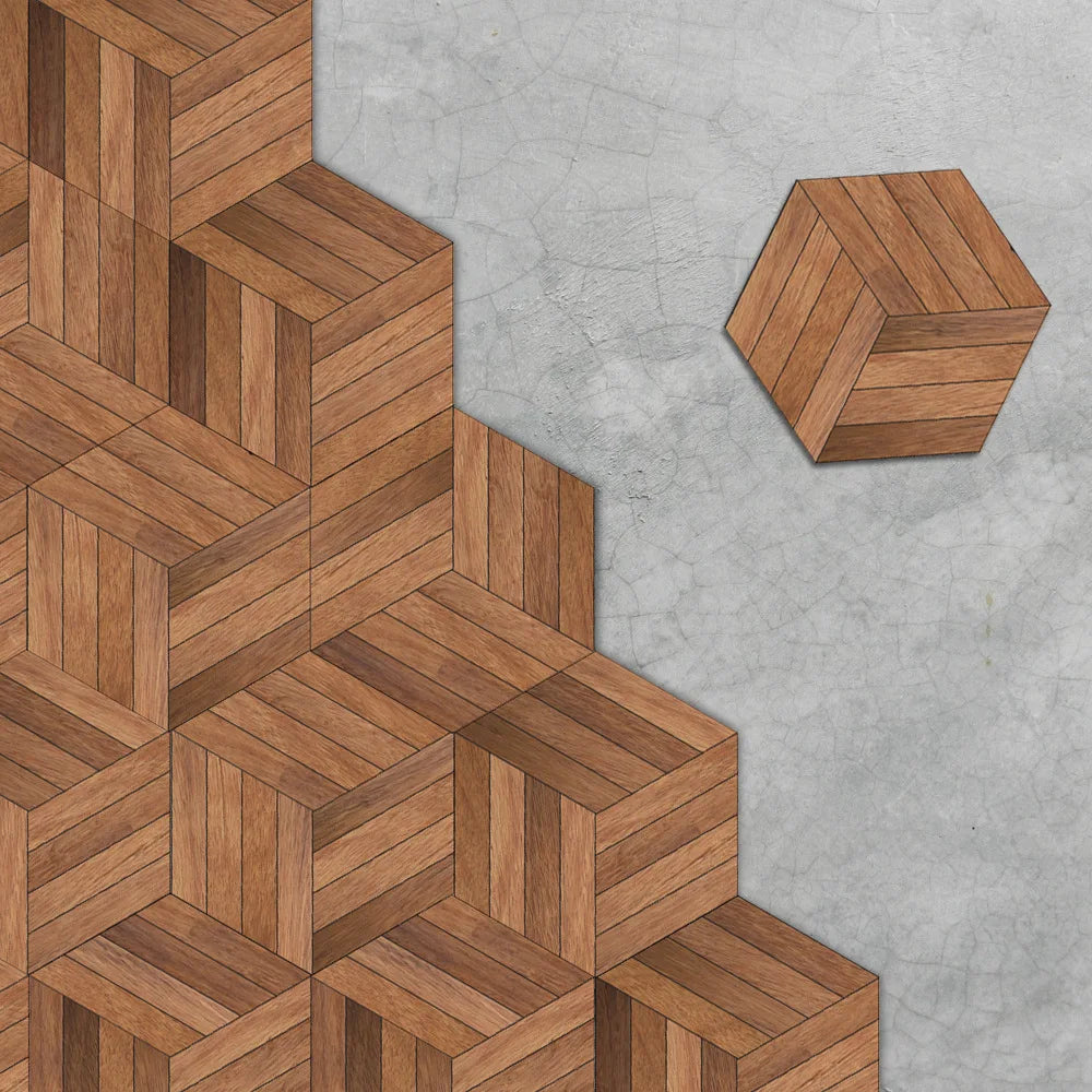 Walnut wood grain hexagonal wall sticker living room balcony waterproof and anti-skid self-adhesive floor sticker Oasis Select
